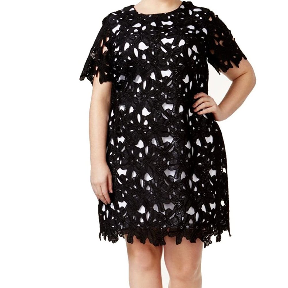 Calvin Klein Women's Plus Size Short Sleeve Floral Lace Dress, 18W